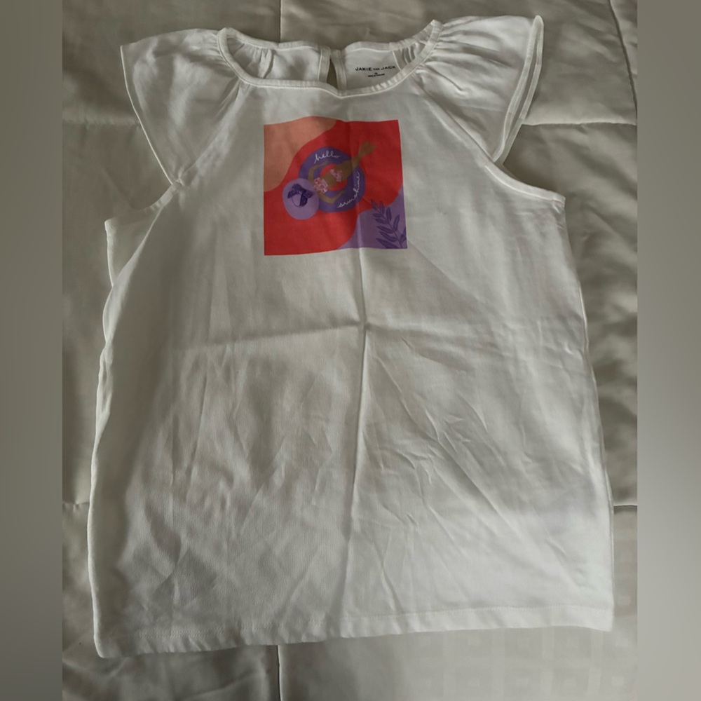 White Top with Red and Purple Graphic